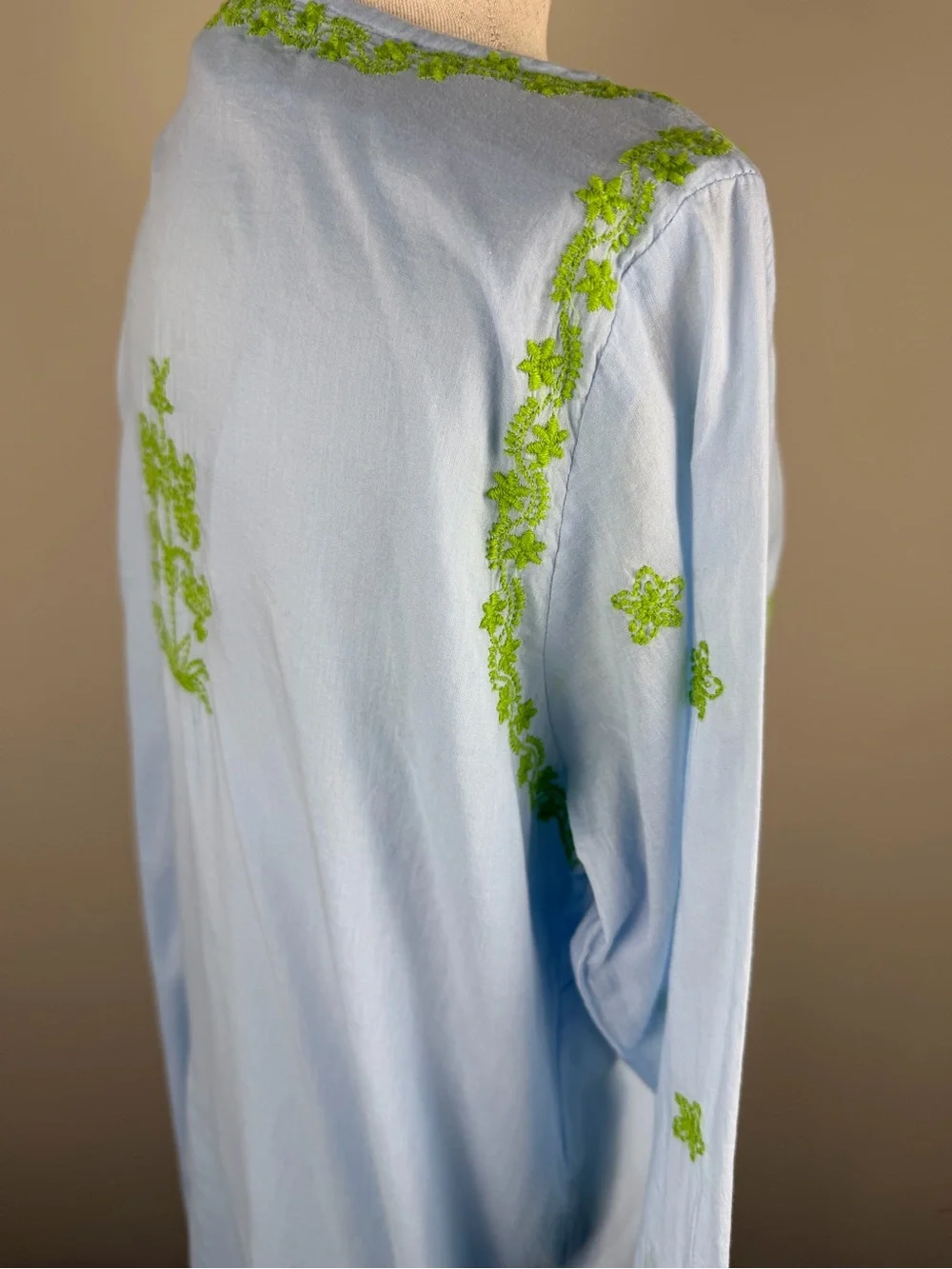Gretchen Scott Blue Embroidered Kaftan Dress Size Small Resort Cover Up Tunic - Picture 11 of 16